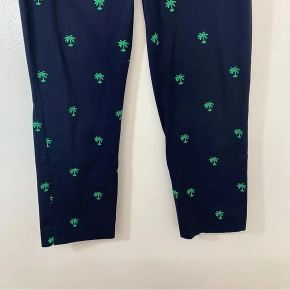 Talbots Signature Pants Size 2 Navy Blue Embroidered Green Palm Trees Novelty - Picture 3 of 13